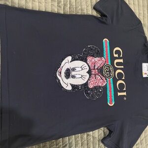 Gucci x Disney Black T-Shirt with Minnie Mouse Design in sequins